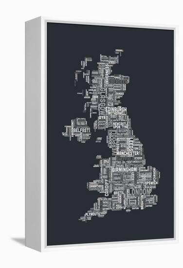 Great Britain UK City Text Map-Michael Tompsett-Framed Stretched Canvas