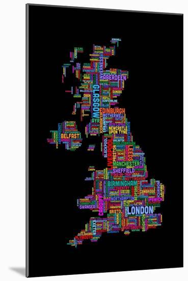 Great Britain UK City Text Map-Michael Tompsett-Mounted Art Print