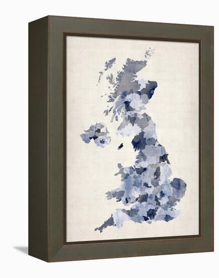 Great Britain UK Watercolor Map-Michael Tompsett-Framed Stretched Canvas