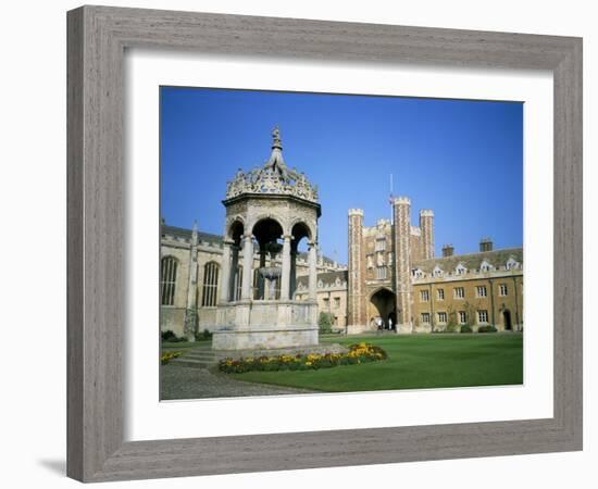 Great Court, Fountain and Great Gate, Trinity College, Cambridge, Cambridgeshire, England-David Hunter-Framed Photographic Print