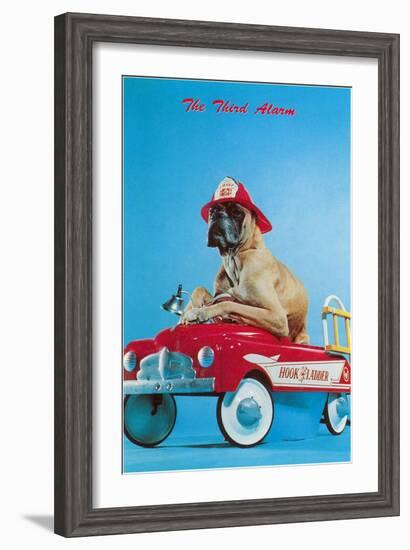 Great Dane in Toy Fire Wagon, Third Alarm-null-Framed Art Print