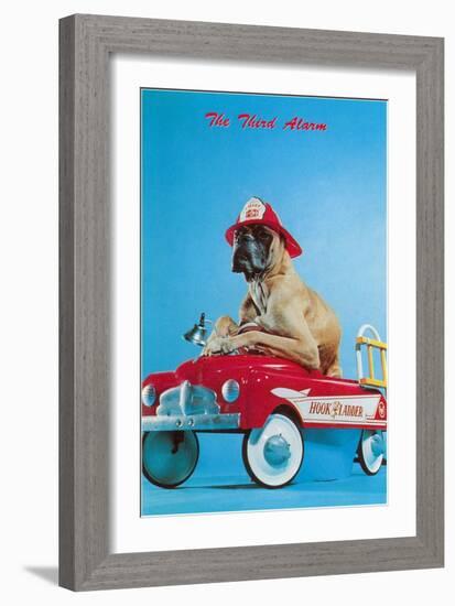 Great Dane in Toy Fire Wagon, Third Alarm-null-Framed Art Print