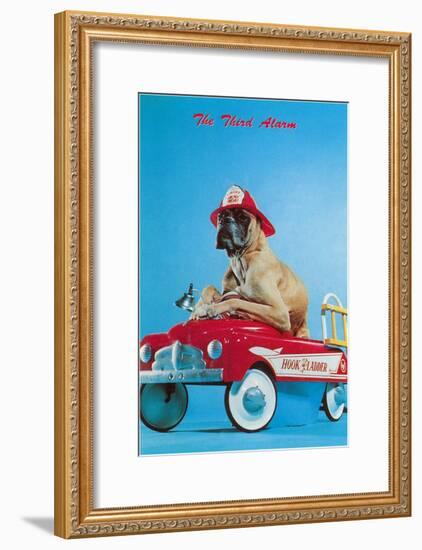 Great Dane in Toy Fire Wagon, Third Alarm-null-Framed Art Print