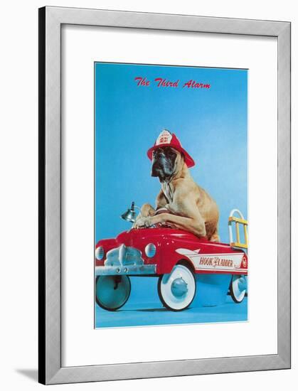 Great Dane in Toy Fire Wagon, Third Alarm-null-Framed Art Print