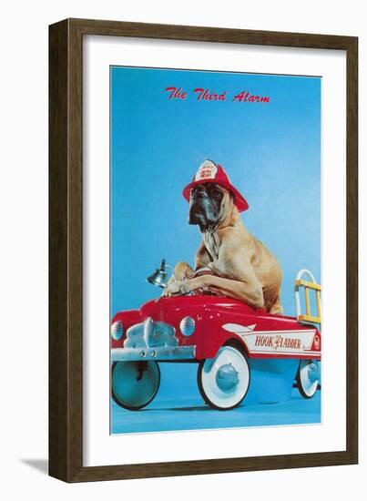 Great Dane in Toy Fire Wagon, Third Alarm-null-Framed Art Print