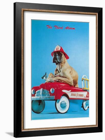 Great Dane in Toy Fire Wagon, Third Alarm-null-Framed Art Print