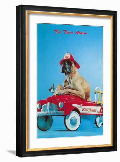 Great Dane in Toy Fire Wagon, Third Alarm-null-Framed Art Print