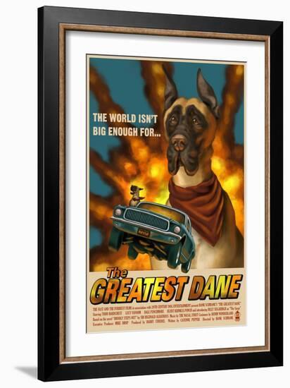 Great Dane - Retro Movie Ad-Lantern Press-Framed Art Print