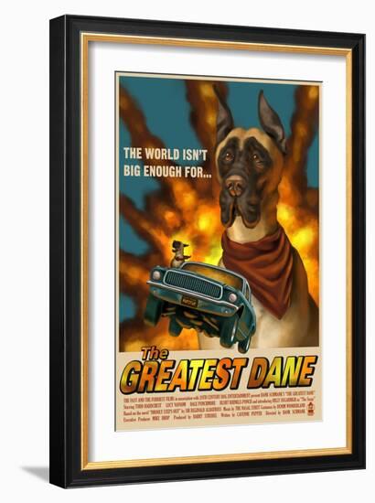 Great Dane - Retro Movie Ad-Lantern Press-Framed Art Print