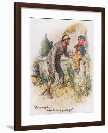 Great Expectations, Pip Encounters the Convict in the Churchyard-Charles Edmund Brock-Framed Giclee Print