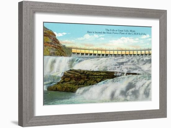 Great Falls, MT, View of Falls, Chicago-Milwaukee-Saint Paul RR Main Power Plant-Lantern Press-Framed Premium Giclee Print