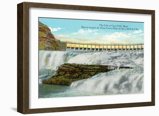 Great Falls, MT, View of Falls, Chicago-Milwaukee-Saint Paul RR Main Power Plant-Lantern Press-Framed Premium Giclee Print