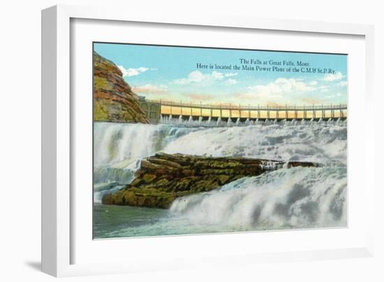 Great Falls, MT, View of Falls, Chicago-Milwaukee-Saint Paul RR Main Power Plant-Lantern Press-Framed Premium Giclee Print