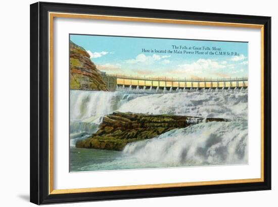 Great Falls, MT, View of Falls, Chicago-Milwaukee-Saint Paul RR Main Power Plant-Lantern Press-Framed Premium Giclee Print