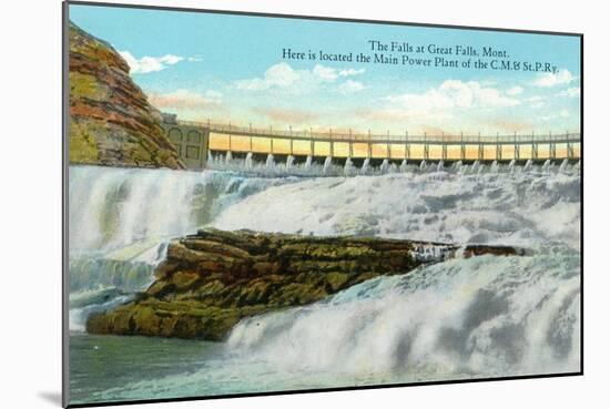 Great Falls, MT, View of Falls, Chicago-Milwaukee-Saint Paul RR Main Power Plant-Lantern Press-Mounted Art Print