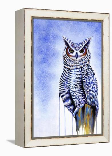 Great Horned Owl in Blue-Michelle Faber-Framed Premier Image Canvas