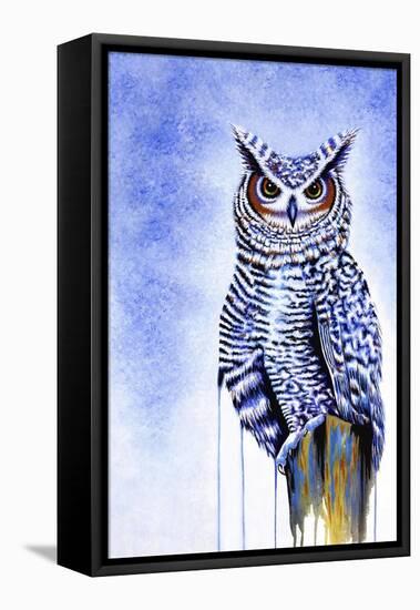 Great Horned Owl in Blue-Michelle Faber-Framed Premier Image Canvas