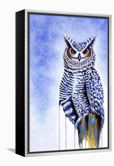 Great Horned Owl in Blue-Michelle Faber-Framed Premier Image Canvas