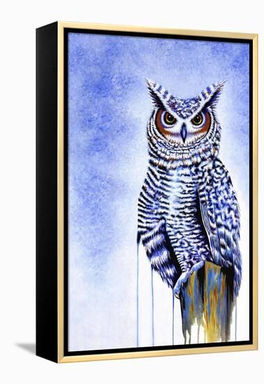 Great Horned Owl in Blue-Michelle Faber-Framed Premier Image Canvas