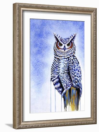 Great Horned Owl in Blue-Michelle Faber-Framed Giclee Print