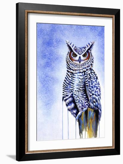 Great Horned Owl in Blue-Michelle Faber-Framed Giclee Print