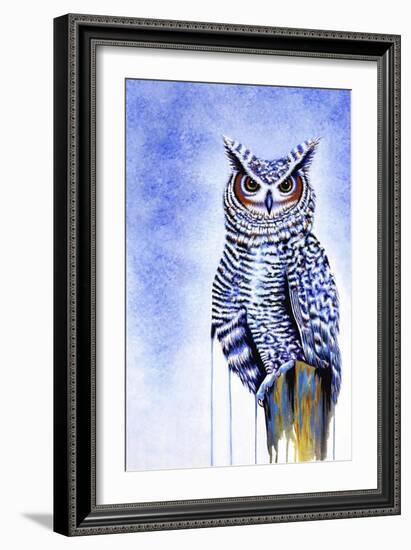 Great Horned Owl in Blue-Michelle Faber-Framed Giclee Print