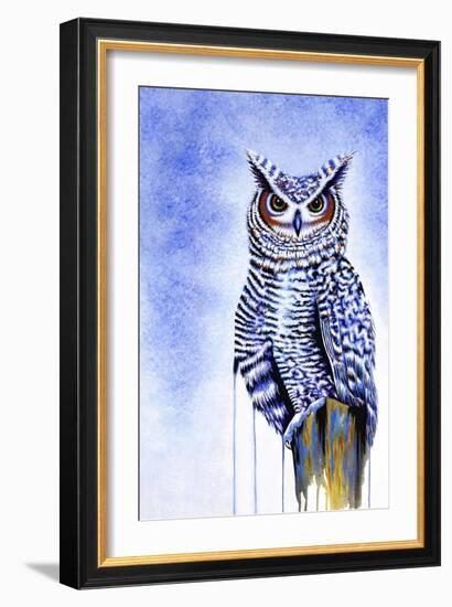 Great Horned Owl in Blue-Michelle Faber-Framed Giclee Print