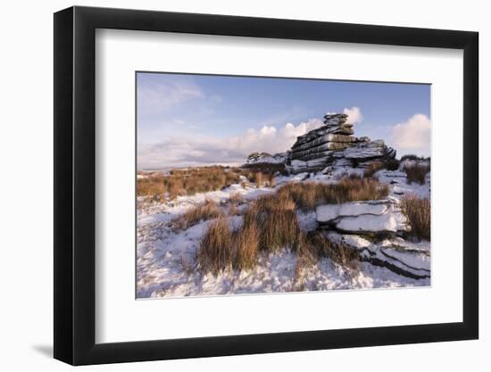 Great Mis Tor covered in snow, Dartmoor NP, Devon, UK-Ross Hoddinott-Framed Photographic Print