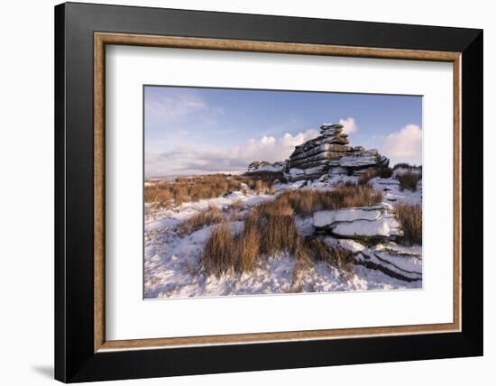 Great Mis Tor covered in snow, Dartmoor NP, Devon, UK-Ross Hoddinott-Framed Photographic Print