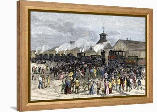 Great Railroad Strike Workers Blockade the Locomotive Engines at Martinsburg, West Virginia, 1877-null-Framed Premier Image Canvas