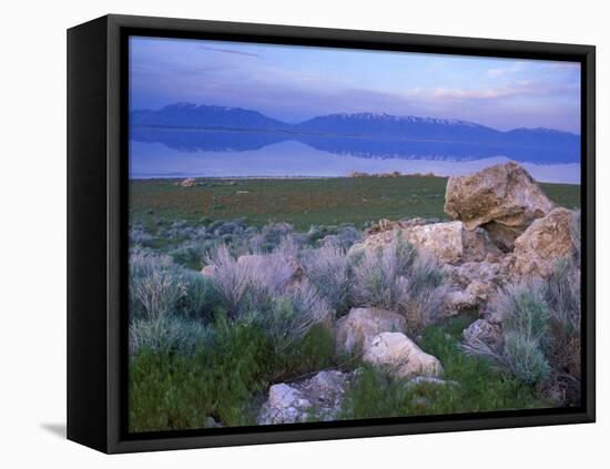 Great Salt Lake and the Wasatch Range, from Antelope Island State Park, Utah, USA-Jerry & Marcy Monkman-Framed Premier Image Canvas