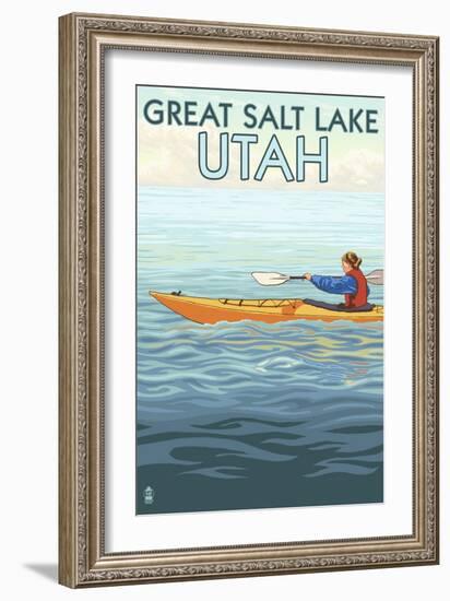 Great Salt Lake, Utah - Kayak Scene-Lantern Press-Framed Art Print