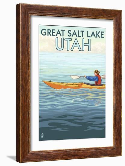 Great Salt Lake, Utah - Kayak Scene-Lantern Press-Framed Art Print