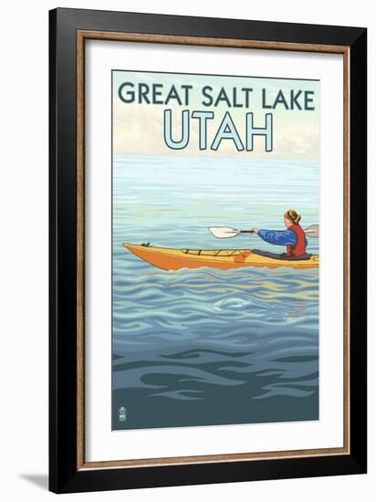 Great Salt Lake, Utah - Kayak Scene-Lantern Press-Framed Art Print