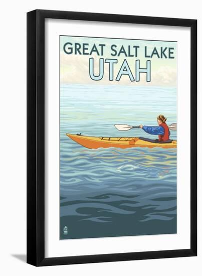 Great Salt Lake, Utah - Kayak Scene-Lantern Press-Framed Art Print
