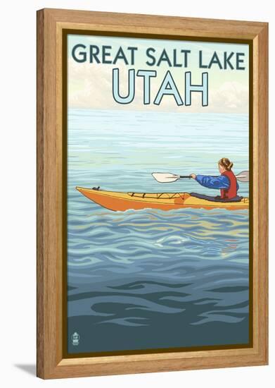 Great Salt Lake, Utah - Kayak Scene-Lantern Press-Framed Stretched Canvas