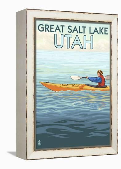 Great Salt Lake, Utah - Kayak Scene-Lantern Press-Framed Stretched Canvas