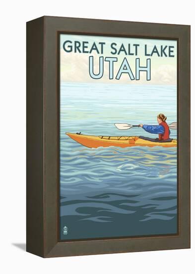 Great Salt Lake, Utah - Kayak Scene-Lantern Press-Framed Stretched Canvas