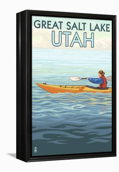 Great Salt Lake, Utah - Kayak Scene-Lantern Press-Framed Stretched Canvas