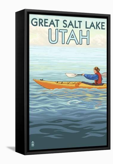 Great Salt Lake, Utah - Kayak Scene-Lantern Press-Framed Stretched Canvas