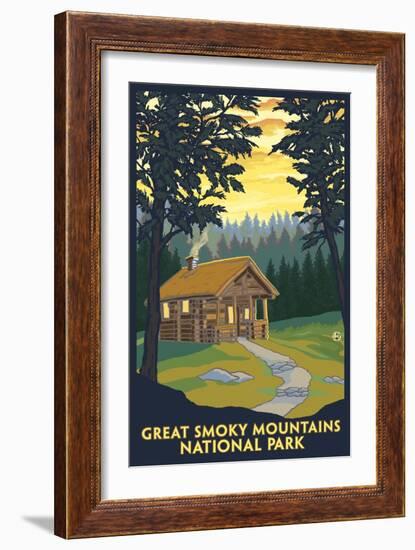 Great Smoky Mountains National Park, Tennessee - Cabin in the Woods-Lantern Press-Framed Premium Giclee Print