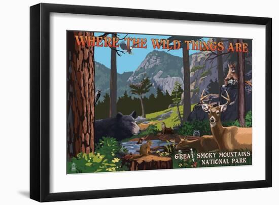 Great Smoky Mountains National Park - Where the Wild Things are - Utopia-Lantern Press-Framed Art Print