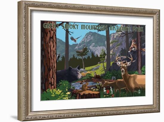 Great Smoky Mountains National Park - Wildlife Utopia-Lantern Press-Framed Premium Giclee Print