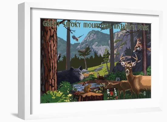 Great Smoky Mountains National Park - Wildlife Utopia-Lantern Press-Framed Premium Giclee Print