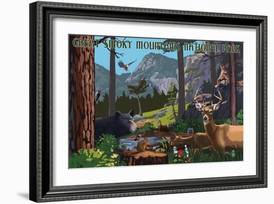 Great Smoky Mountains National Park - Wildlife Utopia-Lantern Press-Framed Premium Giclee Print