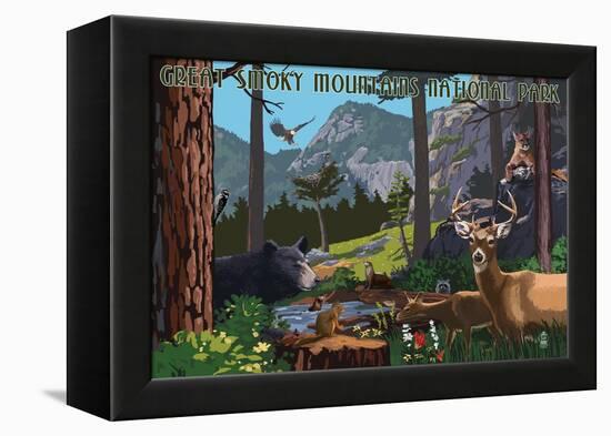 Great Smoky Mountains National Park - Wildlife Utopia-Lantern Press-Framed Stretched Canvas