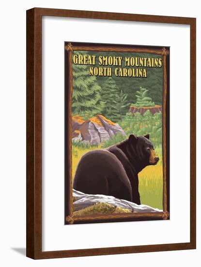 Great Smoky Mountains, North Carolina - Black Bear in Forest-Lantern Press-Framed Art Print