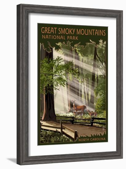 Great Smoky Mountains, North Carolina - Pathway in Trees-Lantern Press-Framed Art Print
