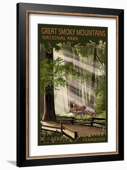 Great Smoky Mountains, Tennessee - Pathway in Trees-Lantern Press-Framed Art Print