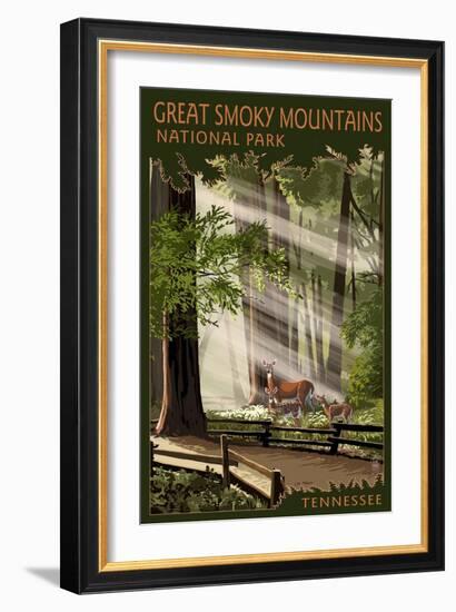 Great Smoky Mountains, Tennessee - Pathway in Trees-Lantern Press-Framed Art Print